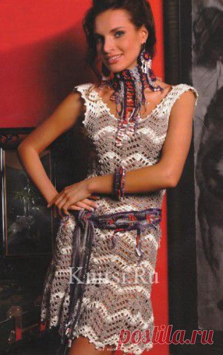 Платье с зигзагообразным узором. Вязание для женщин / Платья / Крючком