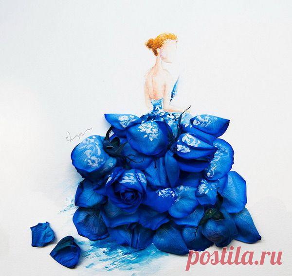 Очаровательные рисунки цветочных женских нарядов