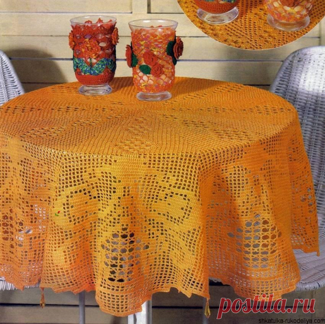 Круглая скатерть крючком Круглая скатерть крючком. Филейный узор для скатерти