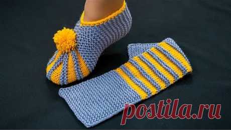 Simple knitted slippers - a detailed tutorial!