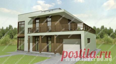 Проект двухэтажного дома из SIP панелей с плоской крышей - Хайтек К2-227 - Экодомстрой