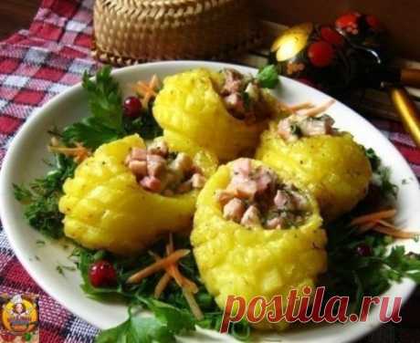 Горячая закуска "Лапти" 
Вкусная, эффектная закуска для праздничного стола! Ваши гости, особенно дети, будут в восторге! 
Картофель (средний) - 4 шт; 
Ветчина - 40 г; 
Сыр полутвердый - 20-30 г; 
Зелень (ассорти) - 1 пуч.; 
Приправа для картофеля (по вкусу) ; 
Масло растительное (немного) ; 
Чеснок (маленький) - 1 зуб.; 
Картофель очистить, придать форму лаптя, при помощи ножа и острой чайной ложки или нуазетки.
Небольшим, острым ножом, сделать рисунок-сеточку. 
Каждую картофелину смазать