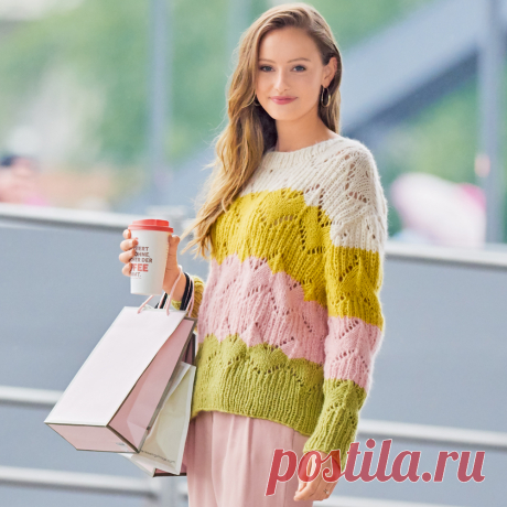 Джемпер в широкую полоску - схема вязания спицами с описанием на Verena.ru