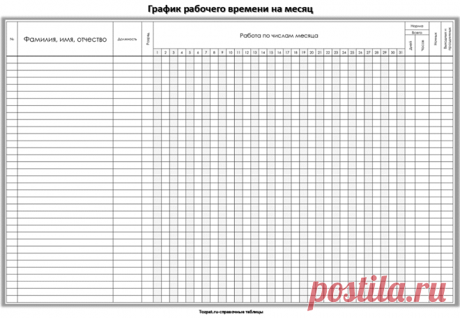 Таблица "Графика работы на месяц": скачать пустой образец - Tozpat.ru