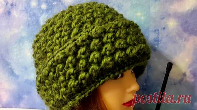 Зимняя, тёплая шапка узором 3Д крючком. Подробное видео для начинающих.
