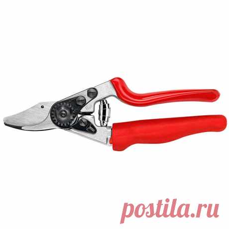 У садового секатора Stihl Felco F 7 внутреннее углубление для перекусывания проволоки, замок, закрываемый одной рукой, канавка для стекания древесного сока. Диаметр веток до 25 мм. Предназначен для виноградарства, плодоводства, садоводства, ухода за садом и парком.