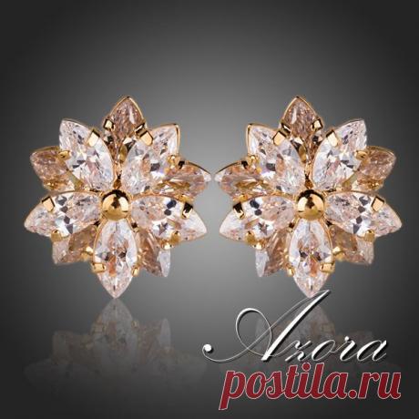 Азора 18 К позолоченные цветок лотоса с 10 шт. Высокое качество швейцарский цирконий серьги стержня TE0139 купить в магазине AZORA JEWELRY  на AliExpress