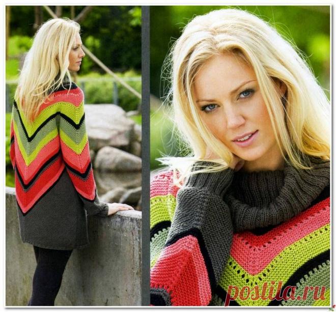 Вяжем спицами пуловер в мексиканском стиле.