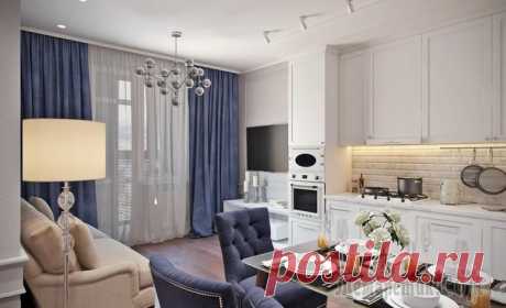 Московская квартира 45 м² в неоклассическом стиле Проект этой современной квартиры с элементами неоклассики дизайнер разрабатывала для молодой пары, у которой совсем недавно появился малыш. Основное свое время семья проводит за городом, поэтому у Дар...