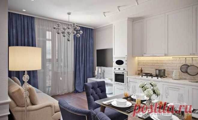 Московская квартира 45 м² в неоклассическом стиле Проект этой современной квартиры с элементами неоклассики дизайнер разрабатывала для молодой пары, у которой совсем недавно появился малыш. Основное свое время семья проводит за городом, поэтому у Дар...