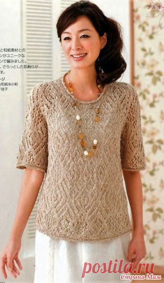 Ажурный джемпер с короткими рукавами. Спицы. http://www.bianzhirensheng.com/