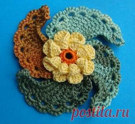 Тунисский листик в форме крылышка , видео урок