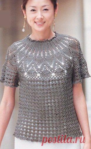 Летняя блузка с ажурной кокеткой | Рукоделие и вязание