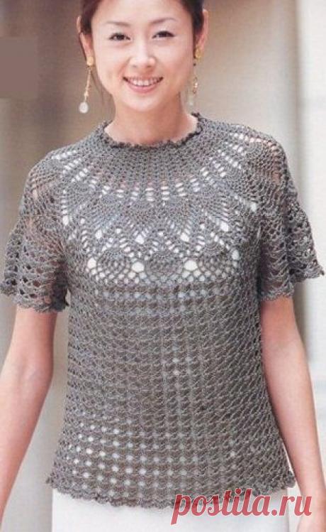 Летняя блузка с ажурной кокеткой | Рукоделие и вязание