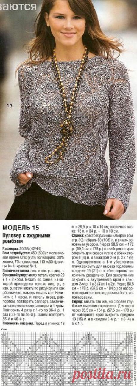 Вязаный пуловер СПИЦАМИ И КРЮЧКОМ