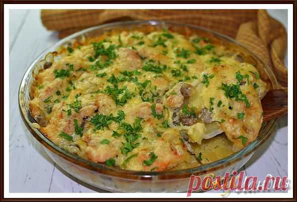 ВкусЛандия - Запеченный картофель с курицей и грибами под сыром