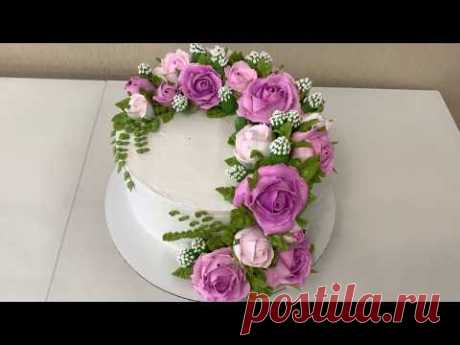 РОЗЫ чайные из БЕЛКОВОГО КРЕМА! Как украсить торт розами из БЗК! Cake Decorating Ideas!Красивый торт