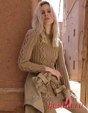 Приталенное вязаное платье в резинку с «косами» — Shpulya.com - схемы с описанием для вязания спицами и крючком