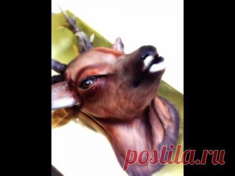 Kricky Cakes Decoration: Realistic Deer cake tutorial with airbrush HD 1080p