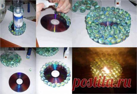 Поделки своими руками Подсвечник из дисков из дисков фонарик поделки из бросового материала Поделки на праздники