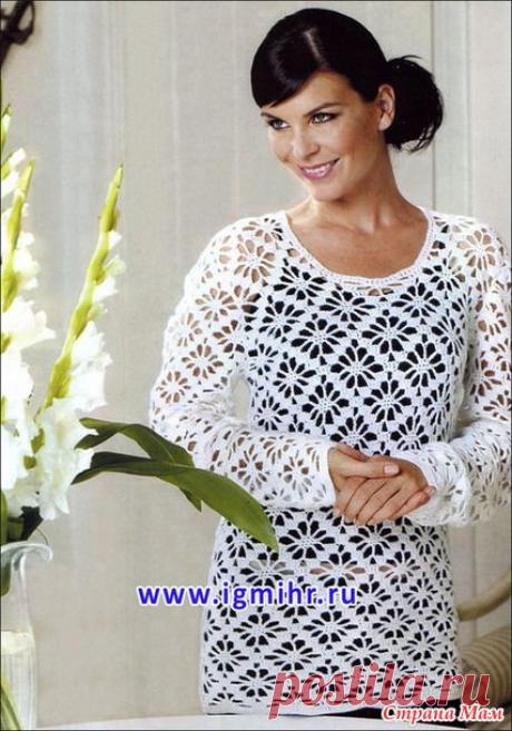 Белая туника с цветочными мотивами - Все в ажуре... (вязание крючком) - Страна Мам
