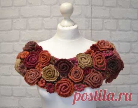 Rose, boa collar, party,Scarf, knitted roses, angora, boho style, hand knitting, decoration,