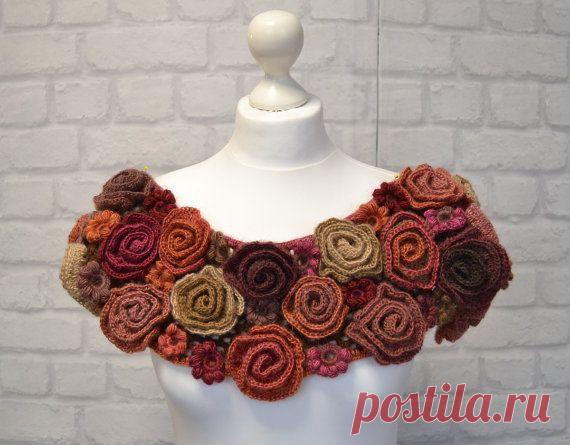 Rose, boa collar, party,Scarf, knitted roses, angora, boho style, hand knitting, decoration,