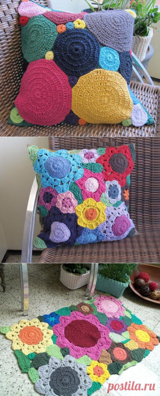 Идеи для вязания крючком чехлов для подушек, ковриков. /