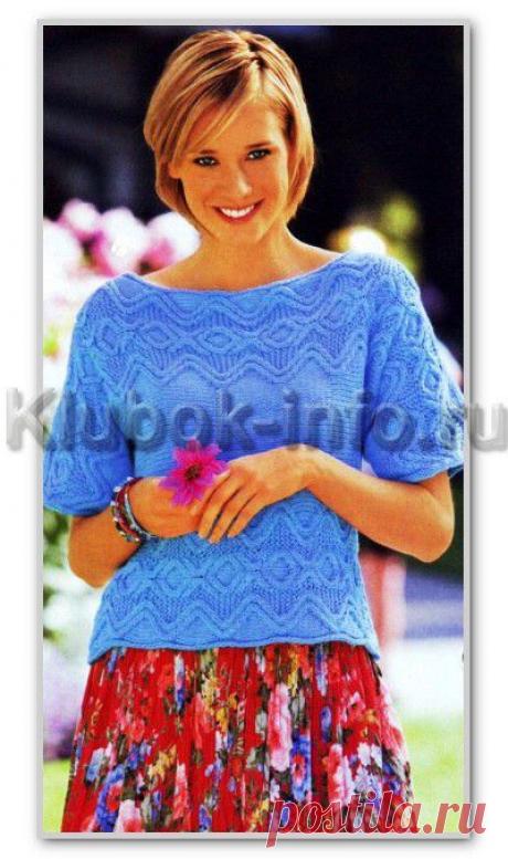 Вязание спицами. Женские модели. Летний пуловер-кимоно поперечной вязки с рельефным узором. Размеры: 36/38 (44/46) 44/46
