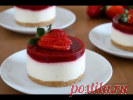 Чизкейк с клубничным конфи 🍓без выпечки. Муссовые Пирожные.❤️Mini cheesecake