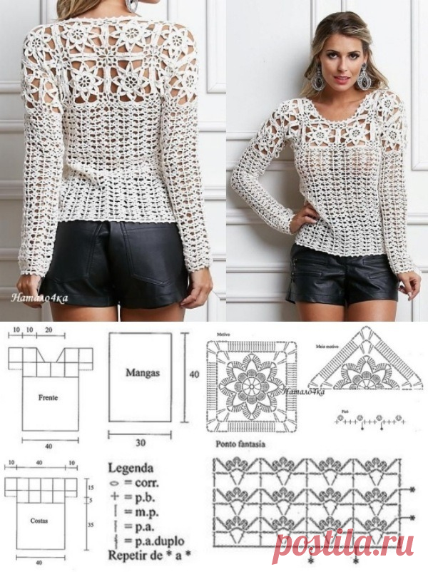 Lindas blusas feitas com quadrado de crochê ⋆ De Frente Para O Mar