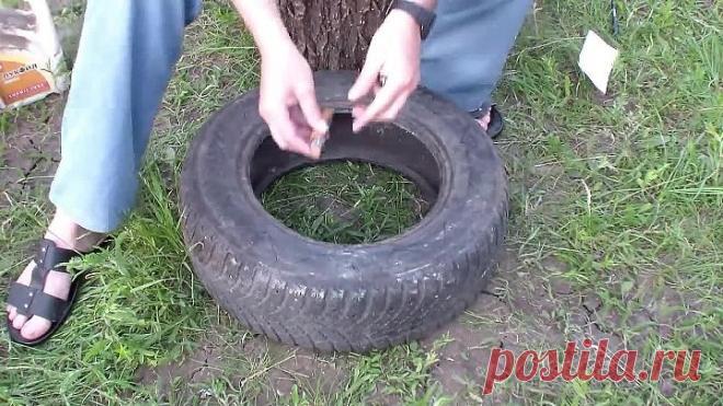 Клумба из колеса ножом за пять минут.