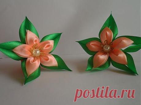 Зелёная звезда резиночка для волос канзаши / Green star hairband kanzashi - YouTube