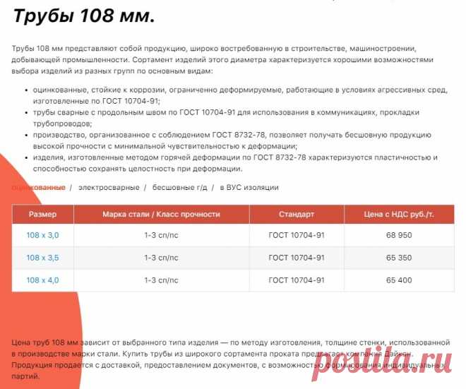 Трубы по размерам

Трубы по диаметру: Труба 108 мм. Труба бу 219 мм. Труба 325 мм.

Купить трубы из широкого сортамента проката предлагает компания Дайкан. Продукция продается с доставкой, предоставлением документов, с возможностью формирования индивидуальных партий.

Трубы 108 мм представляют собой продукцию, широко востребованную в строительстве, машиностроении, добывающей промышленности.