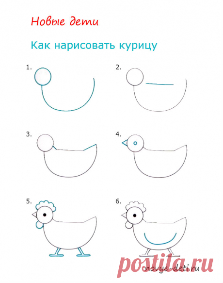 Как нарисовать курицу и цыплёнка поэтапно
