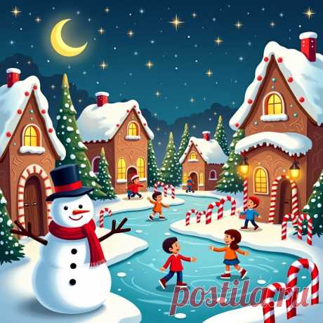 Зимняя Сцена: Деревня Волшебства и Веселья. Картинка из нейронной сети Flux 1 - Flux.1 примеры промтов - Форум ИИ о нейросетях - Yes Ai