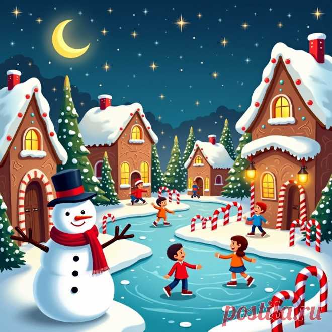 Зимняя Сцена: Деревня Волшебства и Веселья. Картинка из нейронной сети Flux 1 - Flux.1 примеры промтов - Форум ИИ о нейросетях - Yes Ai