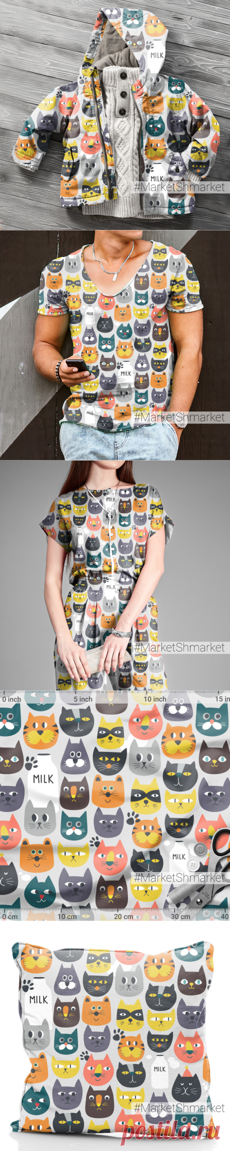 Ткань Коты и кошки и котята - закажи на #MarketShmarket.com любая ткань с любым принтом