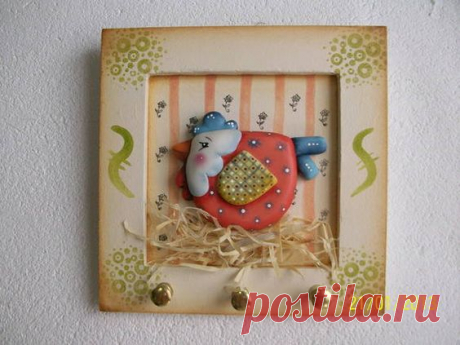 Porta chaves - Galinhas country- pronta