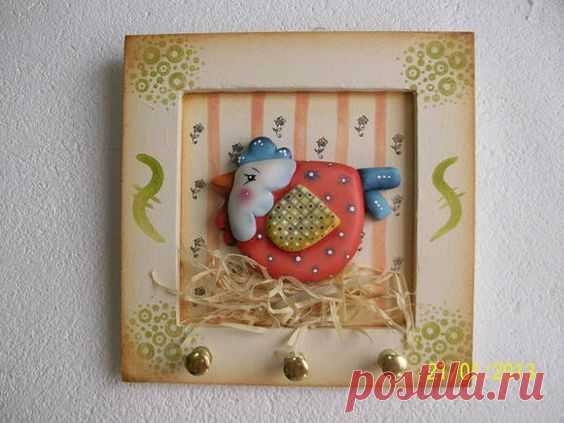 Porta chaves - Galinhas country- pronta