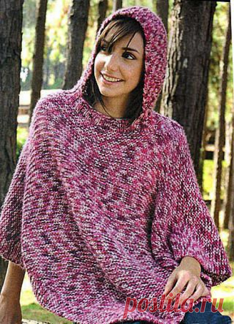 Пончо, связанное спицами. Описание + схема/Шали. Палантины. Платки. Пончо. Накидки. Пелерины./Вязание/Статьи / Шитье, вязание, рукоделие, бисероплетение