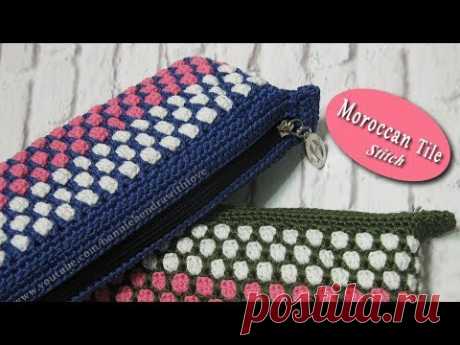 Crochet || Merajut Tempat Pensil - Moroccan Tile Stitch and Zipper