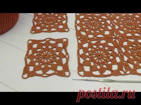 Вязание крючком ПРОСТОЙ КВАДРАТНЫЙ МОТИВ мастеркласс СОЕДИНЕНИЕ МОТИВОВ Crochet Beginners the square