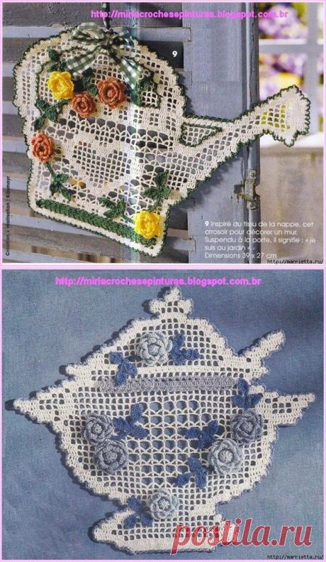 Вязание: декоративные супница и лейка.