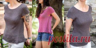 Топ с боковой вставкой Cascata Топ вязаный спицами из льняной струящейся пряжи, привносящей в дизайн комфорт и легкость. Вдоль левой боковой стороны тела выполняется ажурная вставка.
