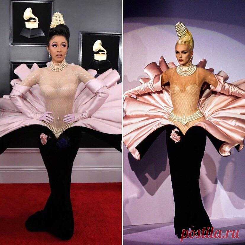 (3) Мадам Брошкина - Posts
 винтажное платье Thierry Mugler, которые напоминает ракушку. Образ дополнили многоярусные жемчужные ожерелья на груди и талии. Наряд был создан в 1995 году французским дизайнером Thierry Mugler. На третьем фото Надя Ауэрман, которая представляла это платье на оригинальном показе в 1995 году.