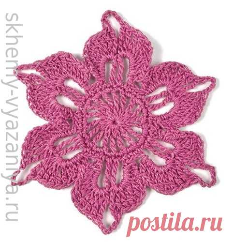 Узор крючком: цветок с шестью лепестками - схема вязания
