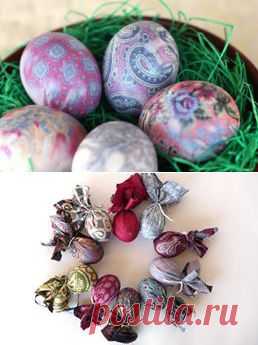 Как окрасить тканью яйца?.