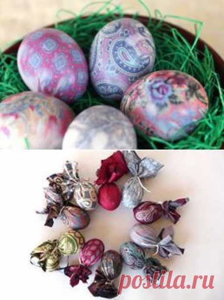 Как окрасить тканью яйца?.