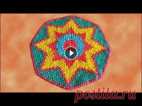 Коврик крючком из пакетов. Вязание коврика крючком. Часть 1. Crochet rug. Part 1. Коврик связан из 193 полиэтиленовых пакетов крючком 3,25 мм. Цена всех пакетов составила 100 рублей. Использовала пакеты маечка размером 24 на 45 см. ...